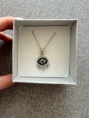 Sterling Silver Black Evil Eye Pendant Necklace